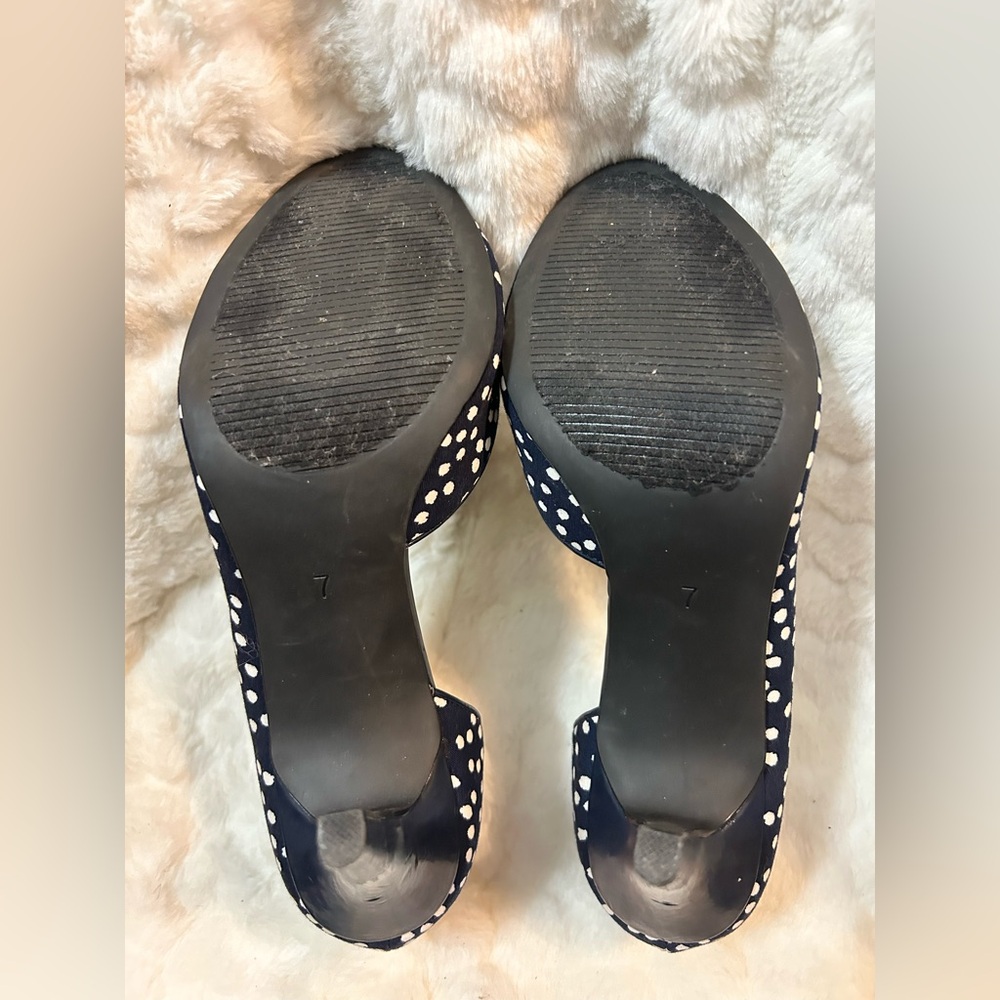 Coach and Four Navy white Polka dot peep toe bow heels women’s size 7 - Picture 11 of 12